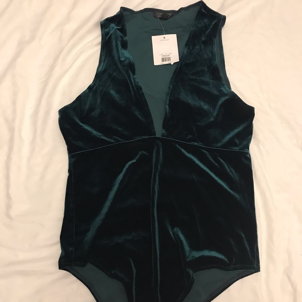 Topshop velvet emerald green bodysuit